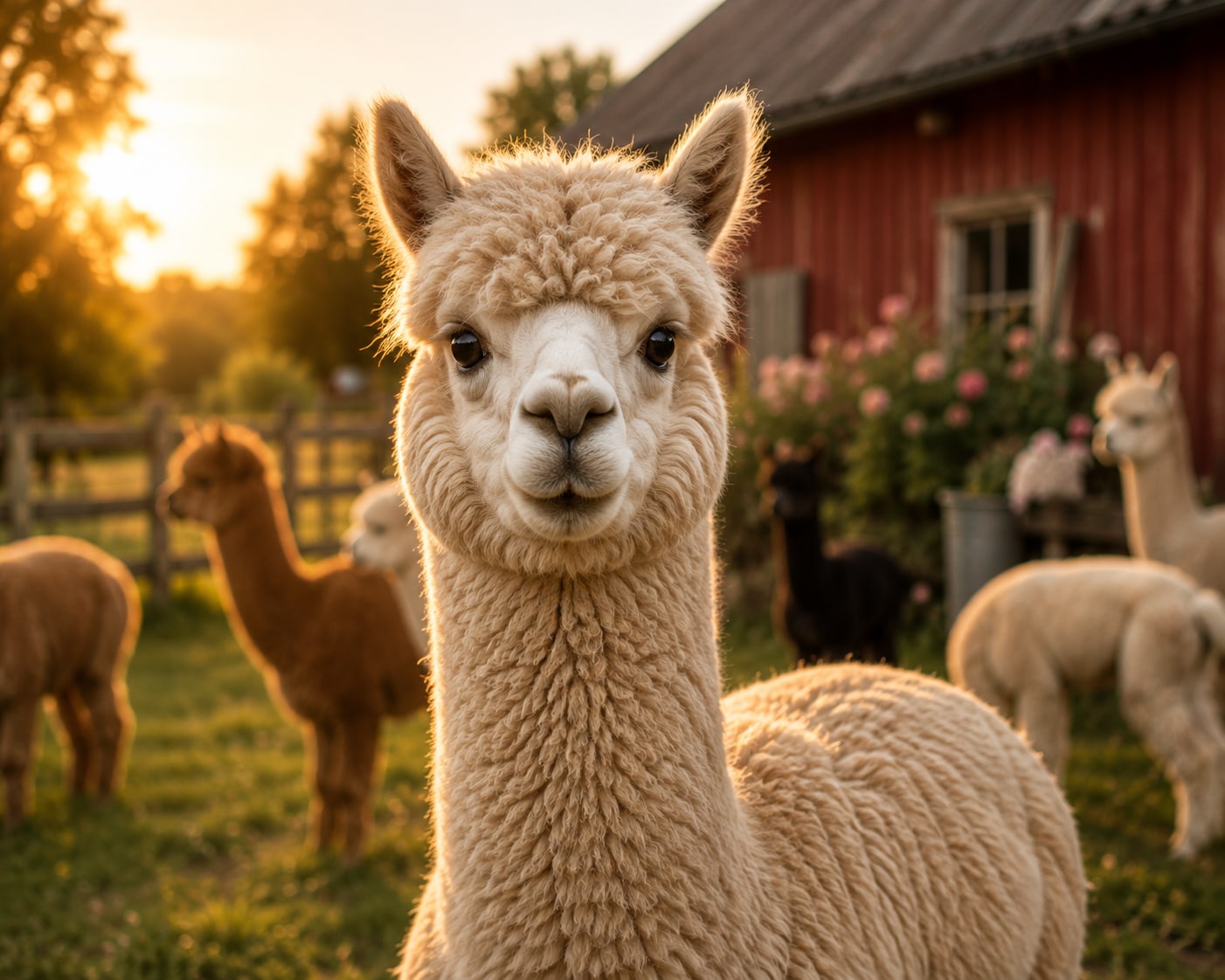 Alpacaer på marken hos Garn Gården